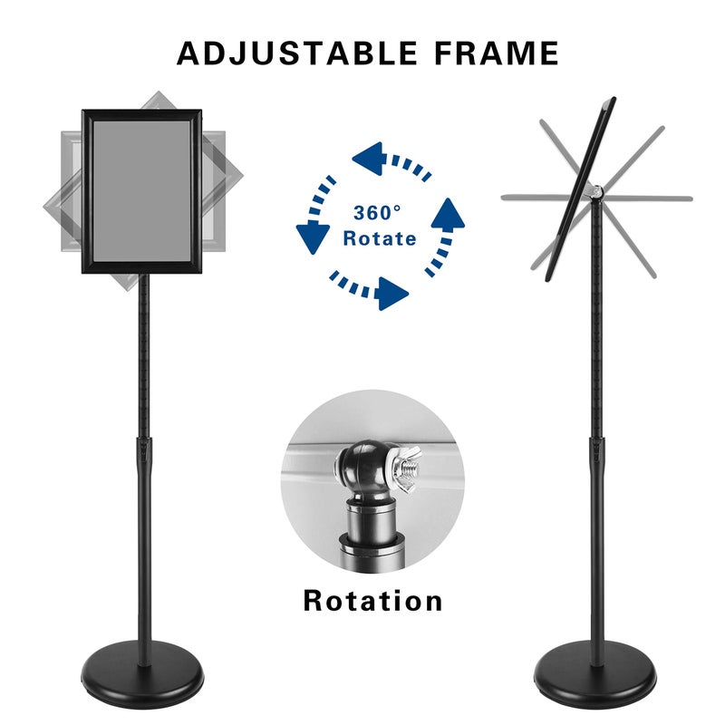 PUJIANG 8.5x11 Inch Adjustable Sign Holder Poster Stand, Heavy Duty Floor Sign Stand with Aluminum Snap Open Frame for Vertical and Horizontal Sign Displayed(Black) - Image 4